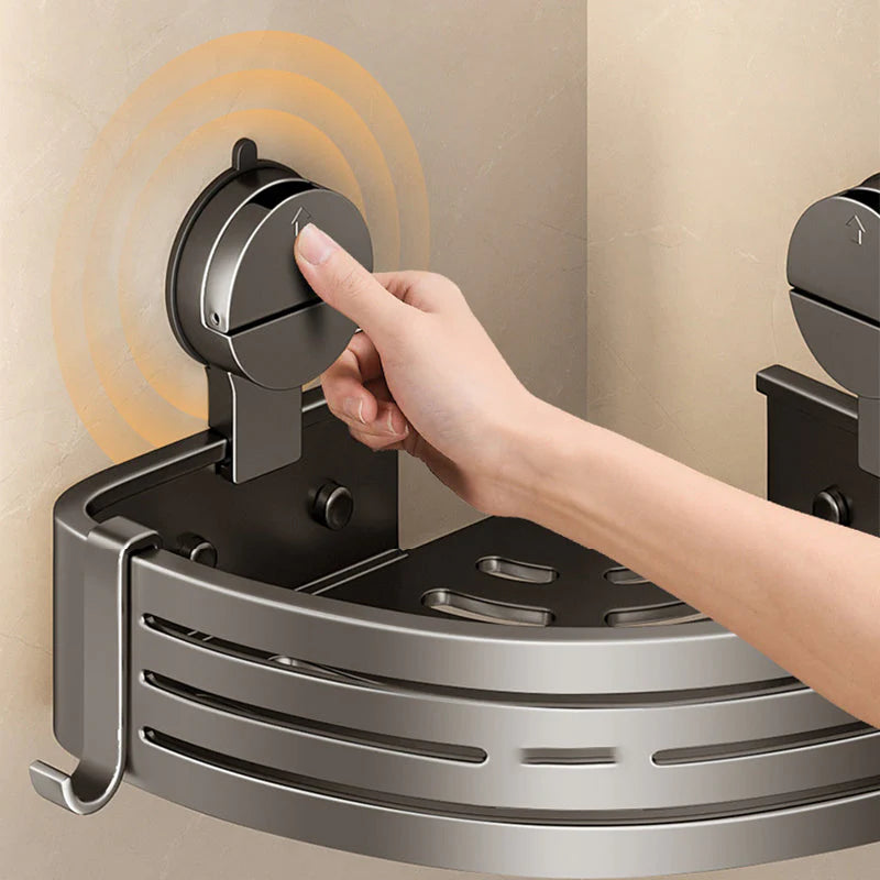 CornerHold Minimalist Corner Shelf - suction cup attachment detail on bathroom tile wall