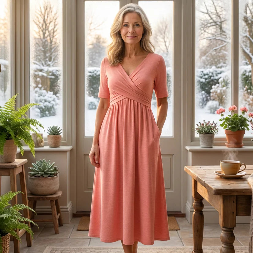 Costanza Chic Midi Dress - third gallery view highlighting fit and drape