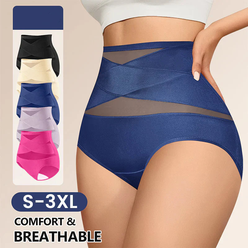 CurvHold Plus-Size High-Waist Cross Tummy Control Panties - main front product view