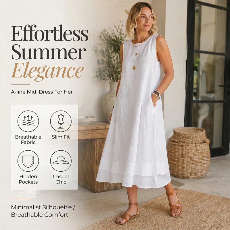 Dorotea Sleeveless Summer Dress with Layers - main front view of breathable layered dress