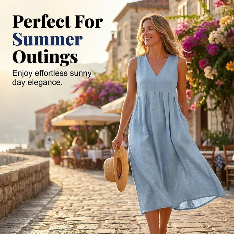 Edvige Women's Casual Sleeveless Midi Dress with V-Neckline - main product view