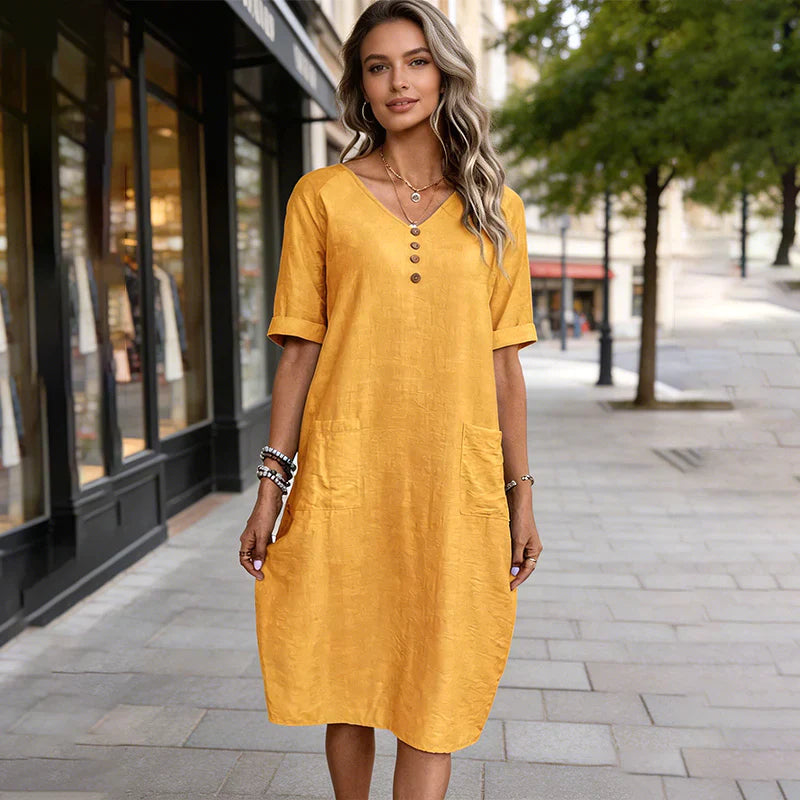 Edvige Paparelli Breathable V-Neck Summer Dress for Women - main front product view