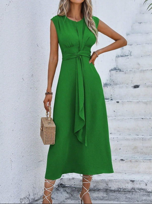 Egle Long Sleeveless Draped Waist Dress for Women - main front view