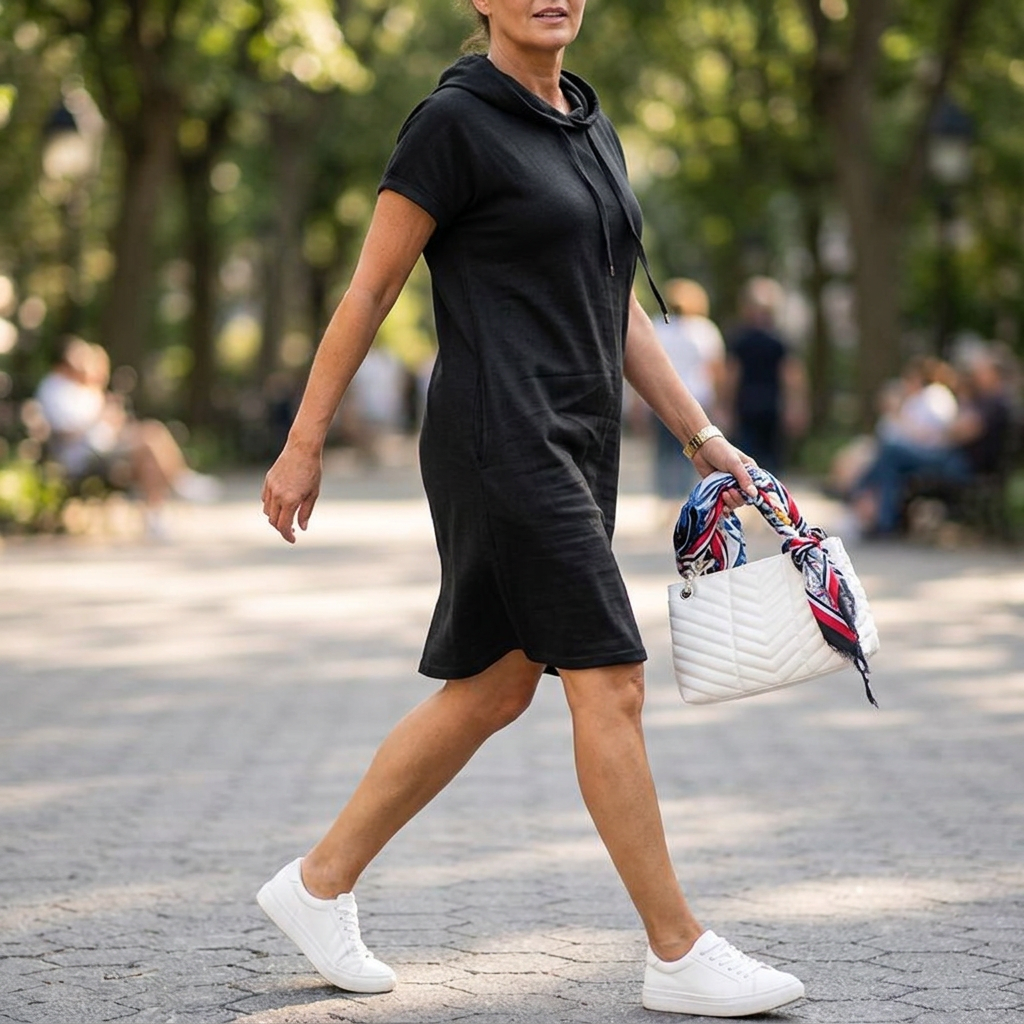 Elena Ferretti™ luźna sukienka z kapturem i troczkami