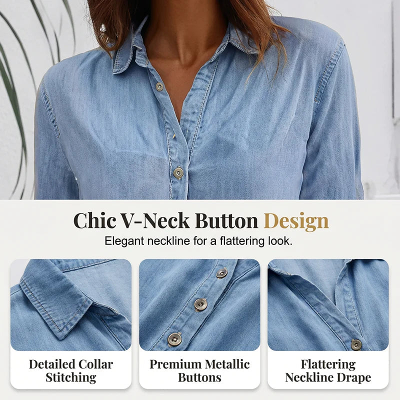Emma Relaxed Fit A-Line Denim Dress with Mesh Sleeve Detail - mesh sleeve close-up