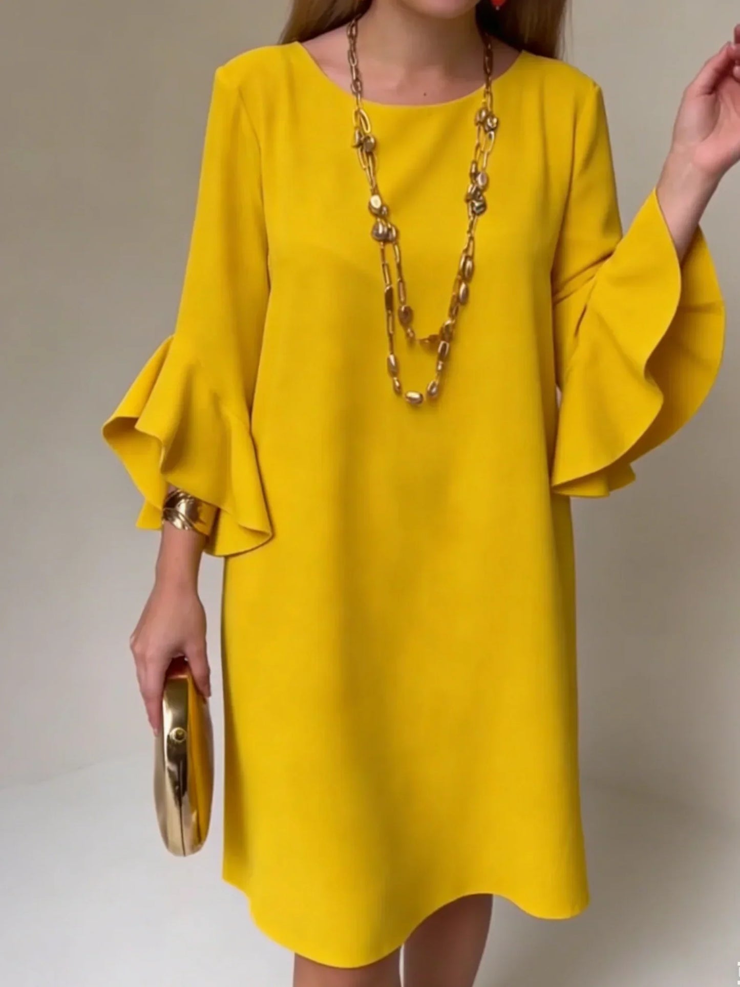 Fiorella Albanese™ Elegancka sukienka midi mini z falbaniastymi rękawami