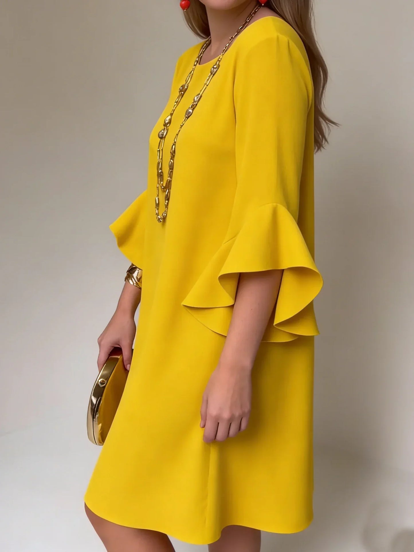 Fiorella Albanese™ Elegancka sukienka midi mini z falbaniastymi rękawami