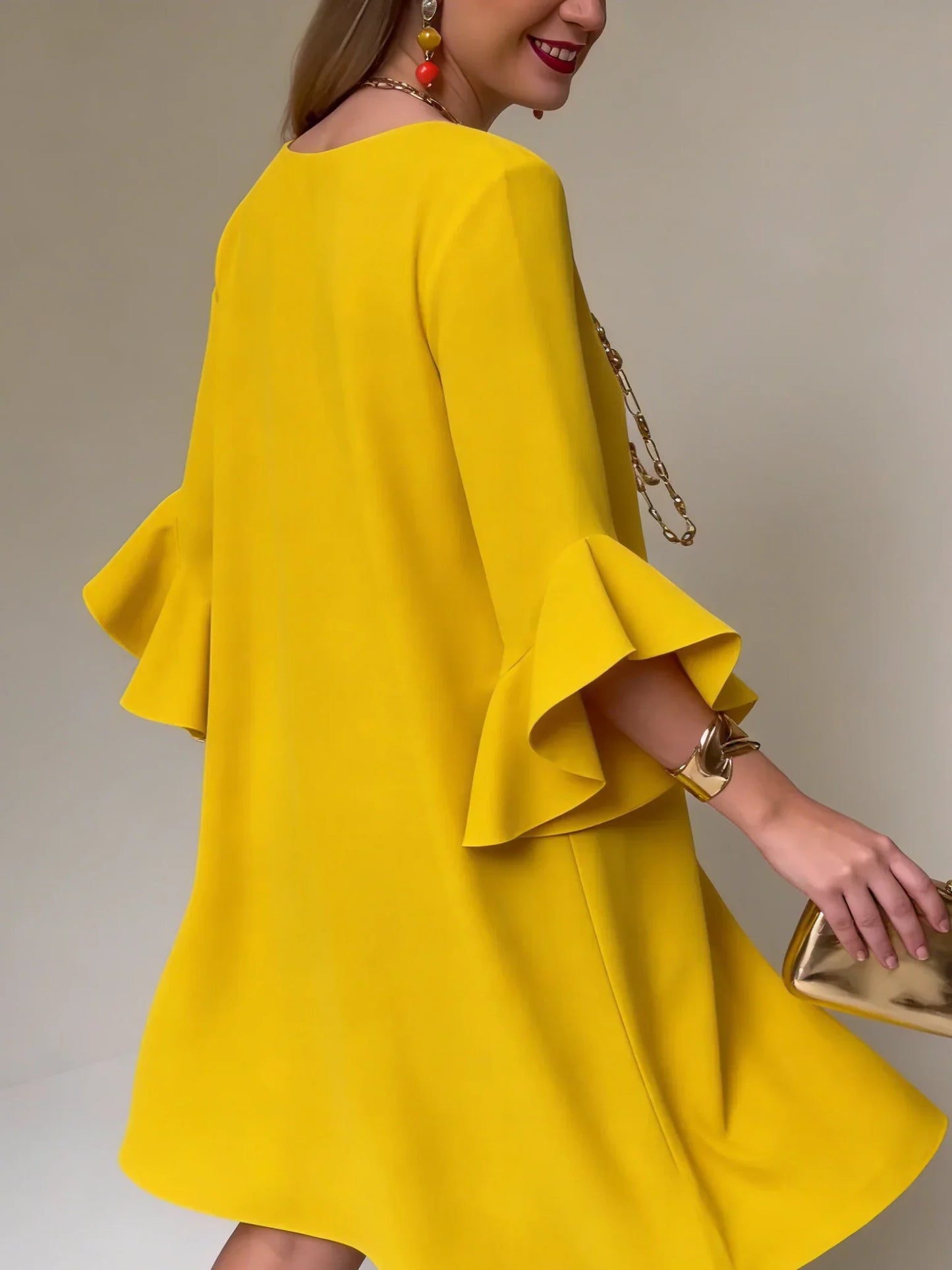 Fiorella Albanese™ Elegancka sukienka midi mini z falbaniastymi rękawami
