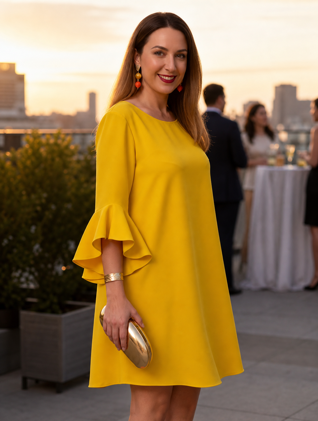 Fiorella Albanese™ Elegancka sukienka midi mini z falbaniastymi rękawami