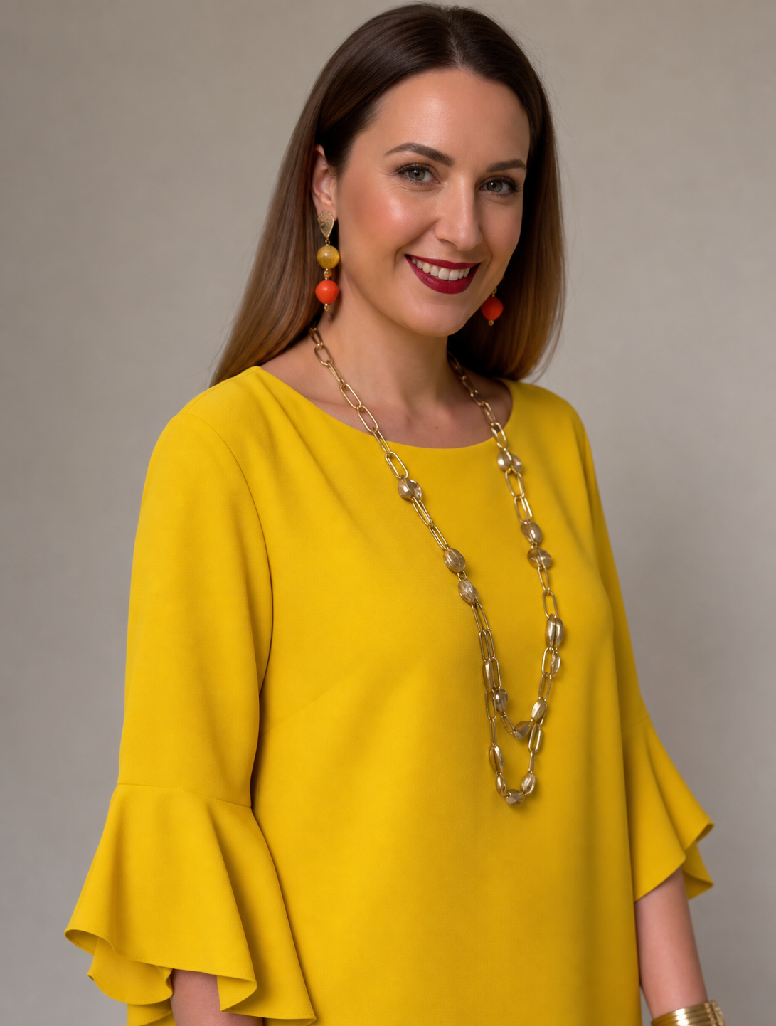 Fiorella Albanese™ Elegancka sukienka midi mini z falbaniastymi rękawami