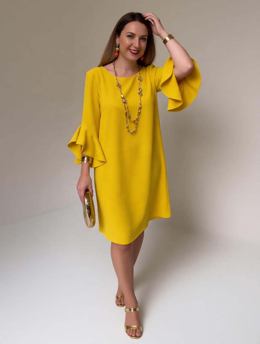 Fiorella Albanese™ Elegancka sukienka midi mini z falbaniastymi rękawami