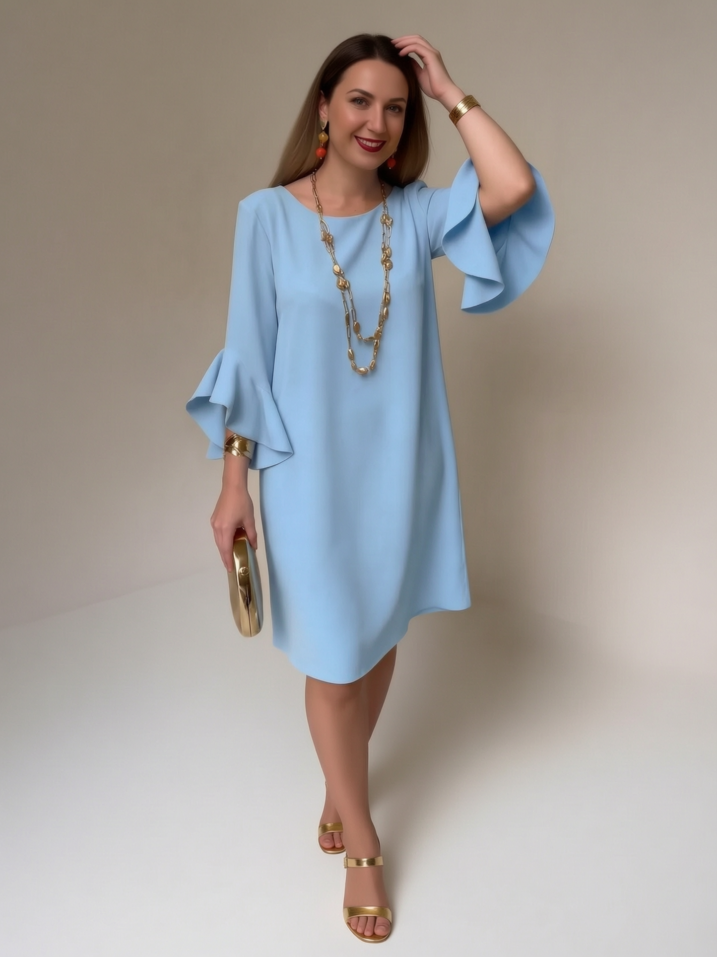 Fiorella Albanese™ Elegancka sukienka midi mini z falbaniastymi rękawami