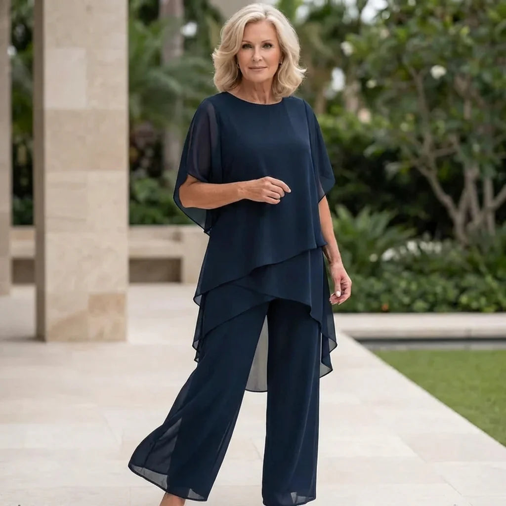 Flavia Sinetti Elegant Asymmetrical Top Wide-Leg Pants - gallery view 01