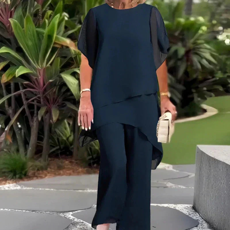 Flavia Sinetti Elegant Asymmetrical Top Wide-Leg Pants - gallery view 02