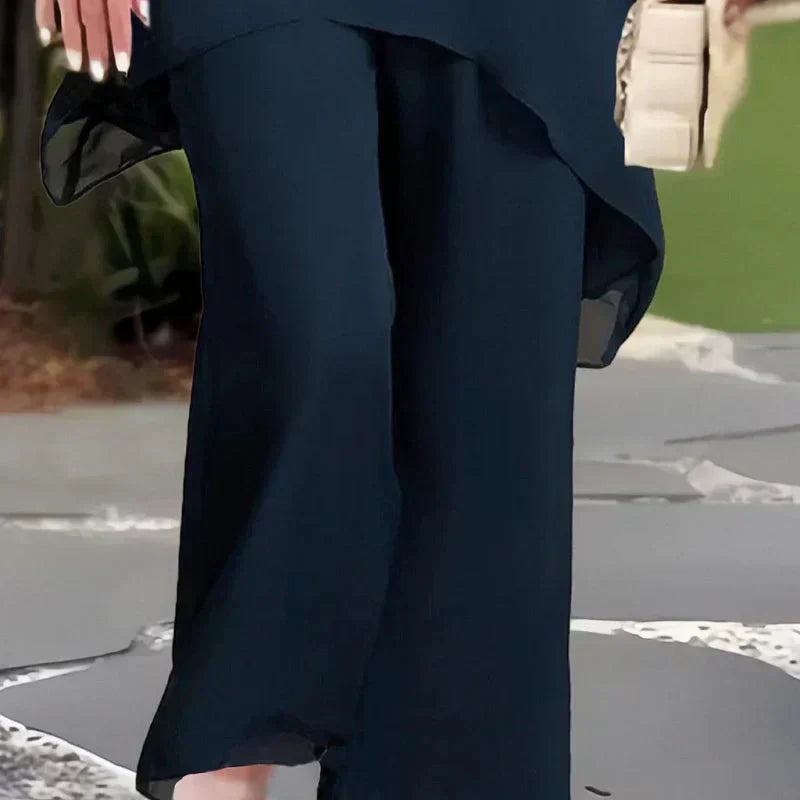 Flavia Sinetti Elegant Asymmetrical Top Wide-Leg Pants - gallery view 04