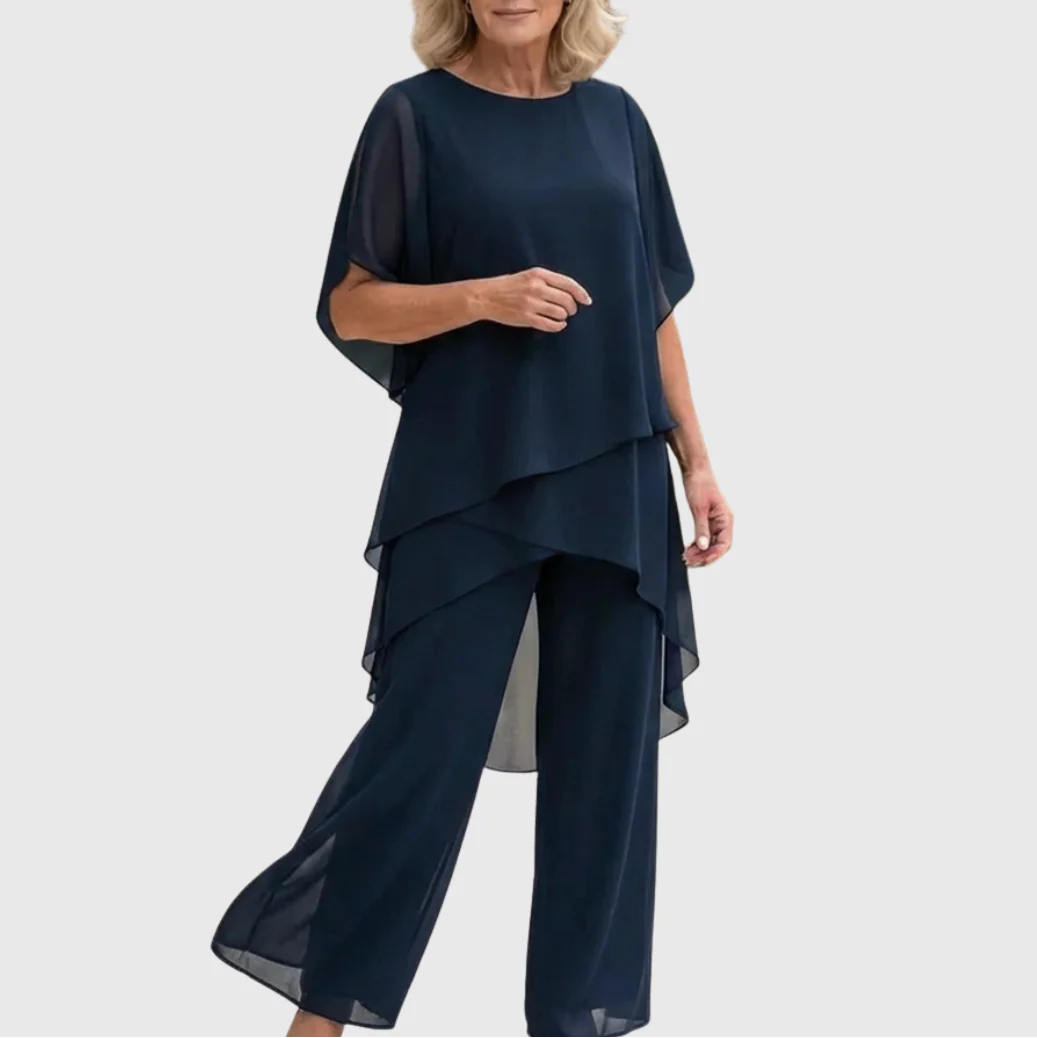 Flavia Sinetti Elegant Asymmetrical Top Wide-Leg Pants - front hero view