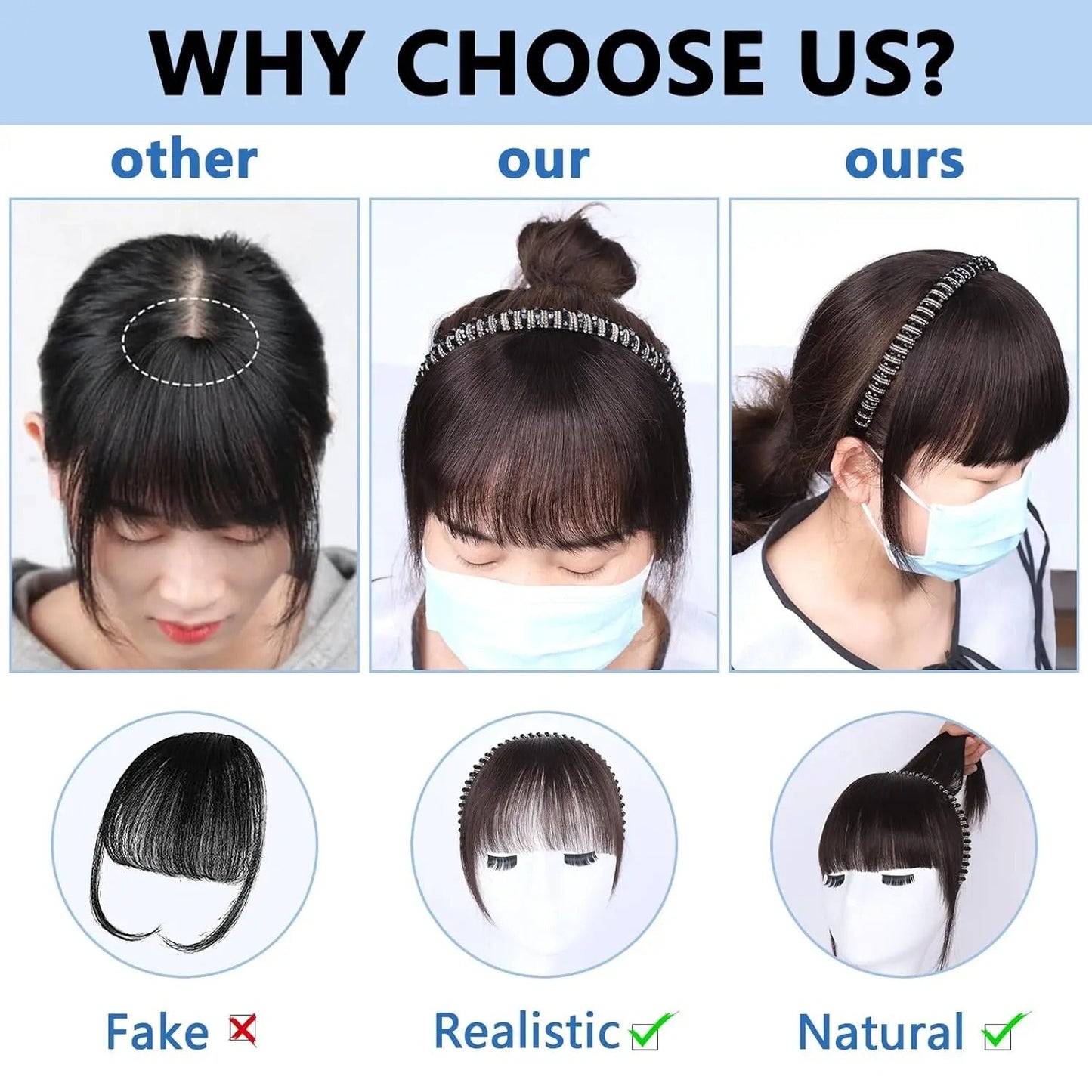 FringeWave™ Elegancka Grzywka na Klipsach z Opaską do Włosów
