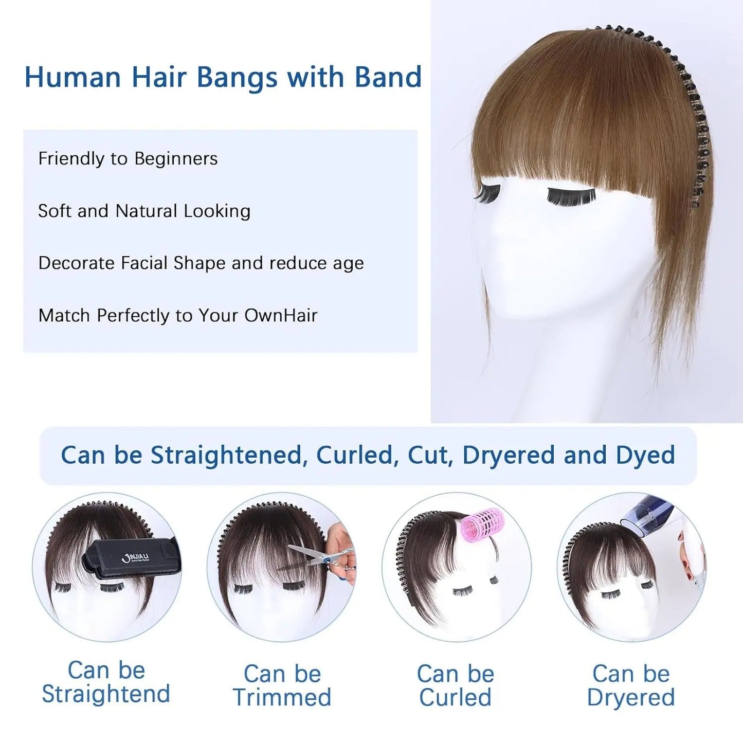 FringeWave™ Elegancka Grzywka na Klipsach z Opaską do Włosów
