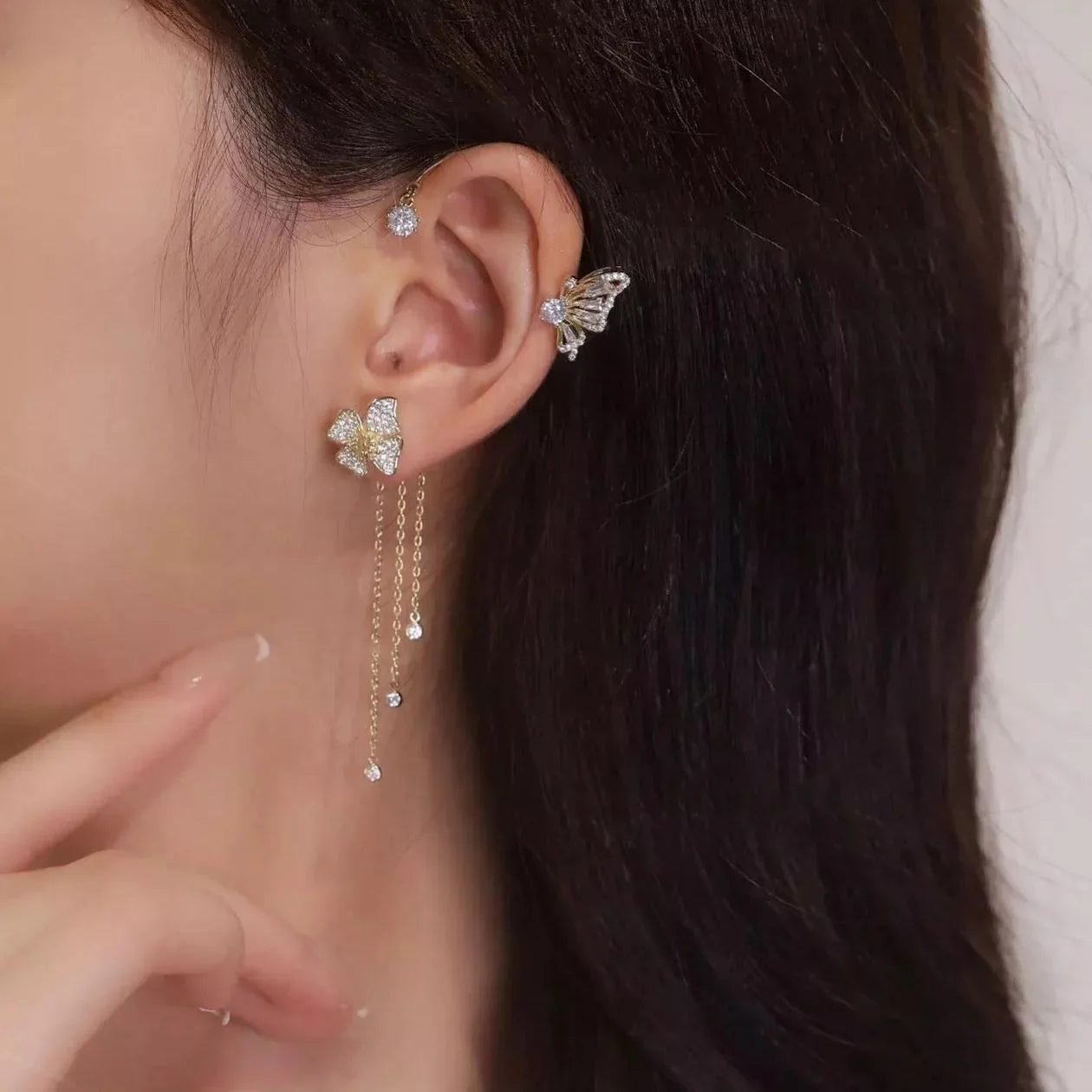 FringeZirPro Elegant Fringe Zircon Earrings - styled on model ear lifestyle shot
