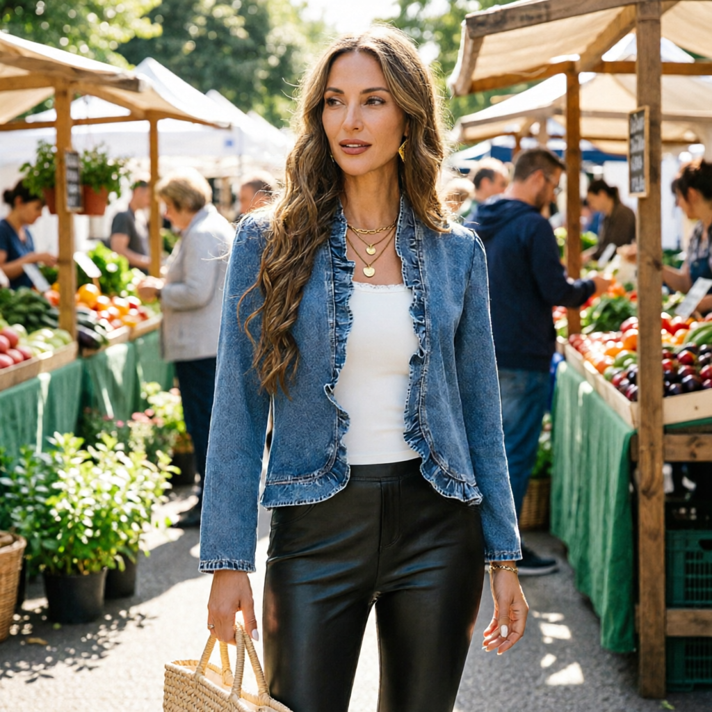 Gianna Castelli™ Jeansowa kurtka z falbankami i otwartym przodem