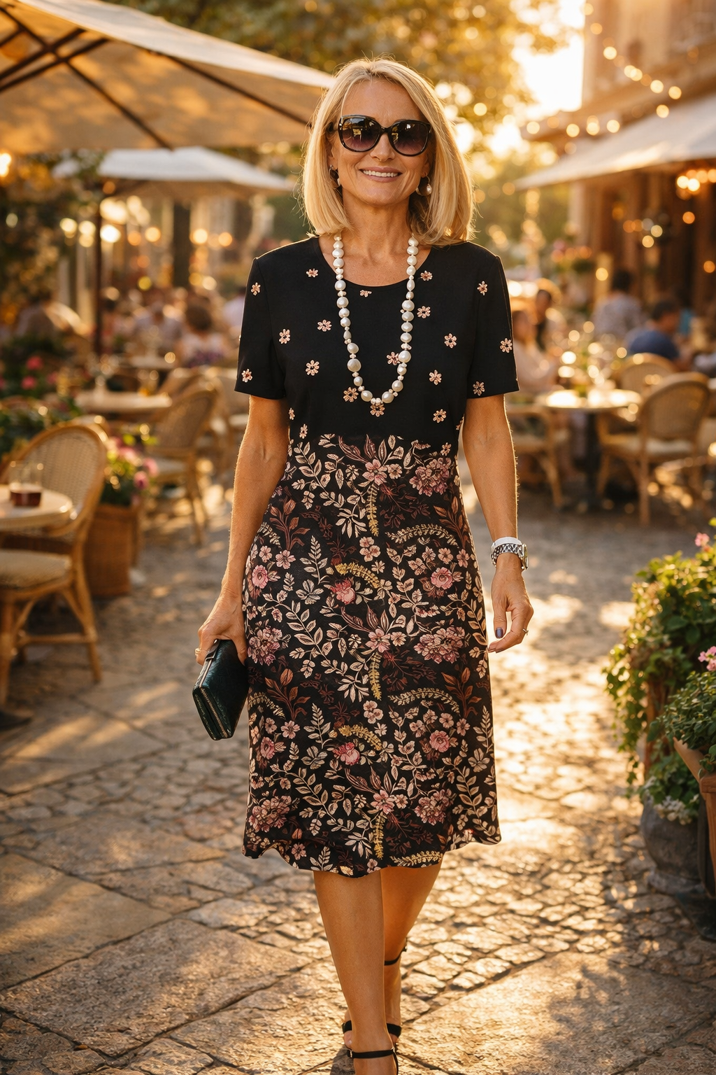 Gina Cappellari™ Swobodna sukienka damska z krótkim rękawem i wzorem