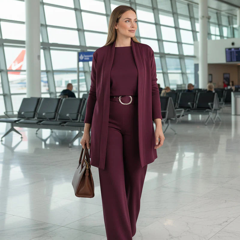 Giulia Carrozzi Elegant 3-Piece Cardigan Set - side profile view of complete set