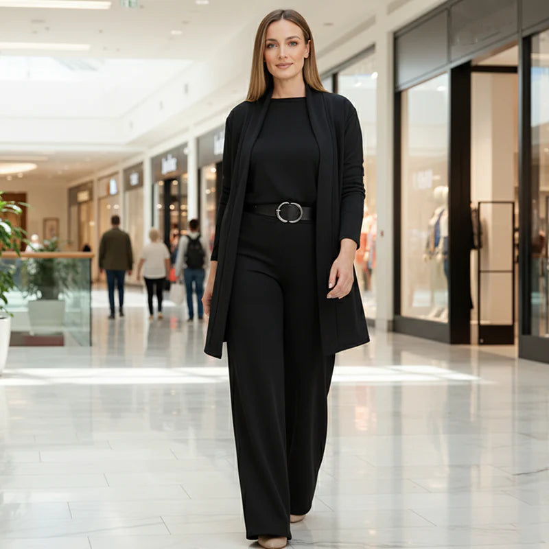 Giulia Carrozzi Elegant 3-Piece Cardigan Set - cardigan drape and fabric detail