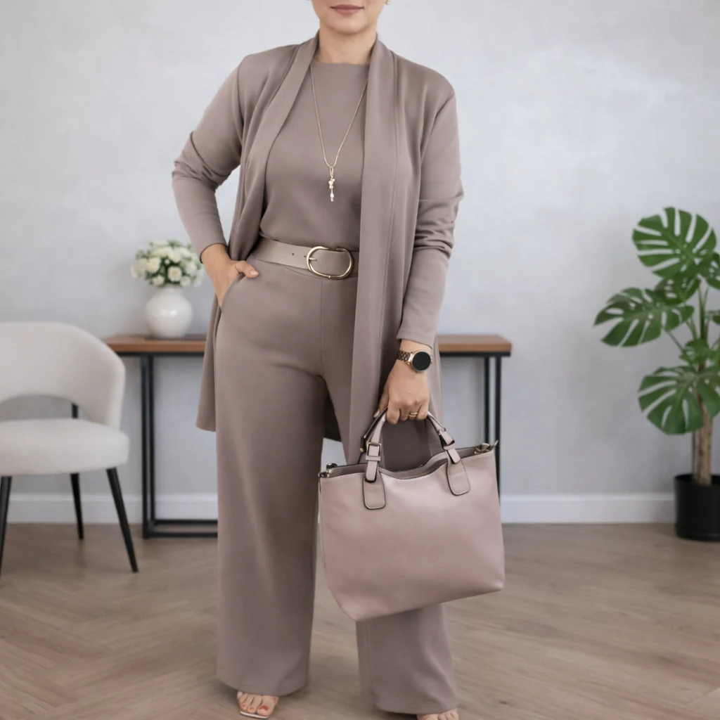 Giulia Carrozzi™ elegancki komplet 3 częściowy z kardiganem