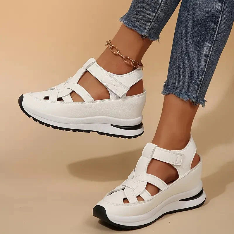 GlideSole Pro All-Day Comfort Wedge Sandals - side profile view showing wedge heel and side zipper