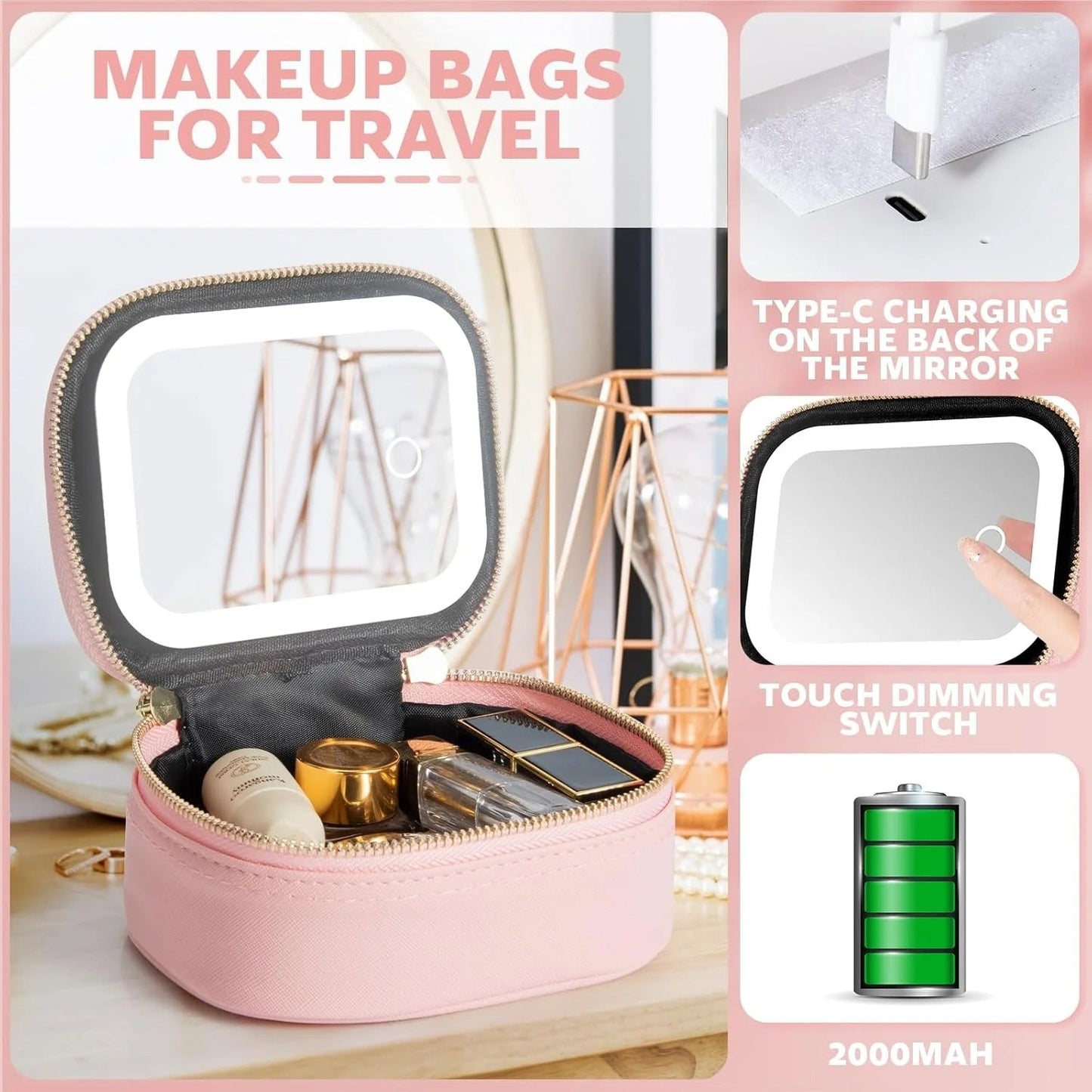 GlowKit Pro+™ kompaktowa kosmetyczka z lusterkiem LED