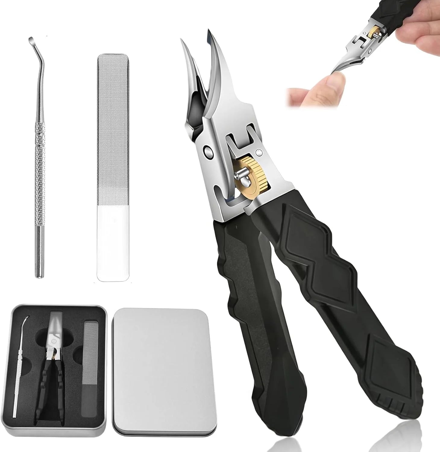 GripLock Black Anti-Slip Grip Nail Clipper Set - product feature highlight and usage detail
