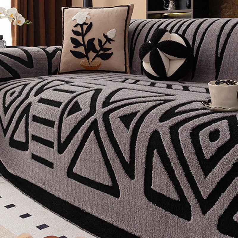 GripPlush Soft Grip Sofa Protector - sofa cover installed on full three-seater couch