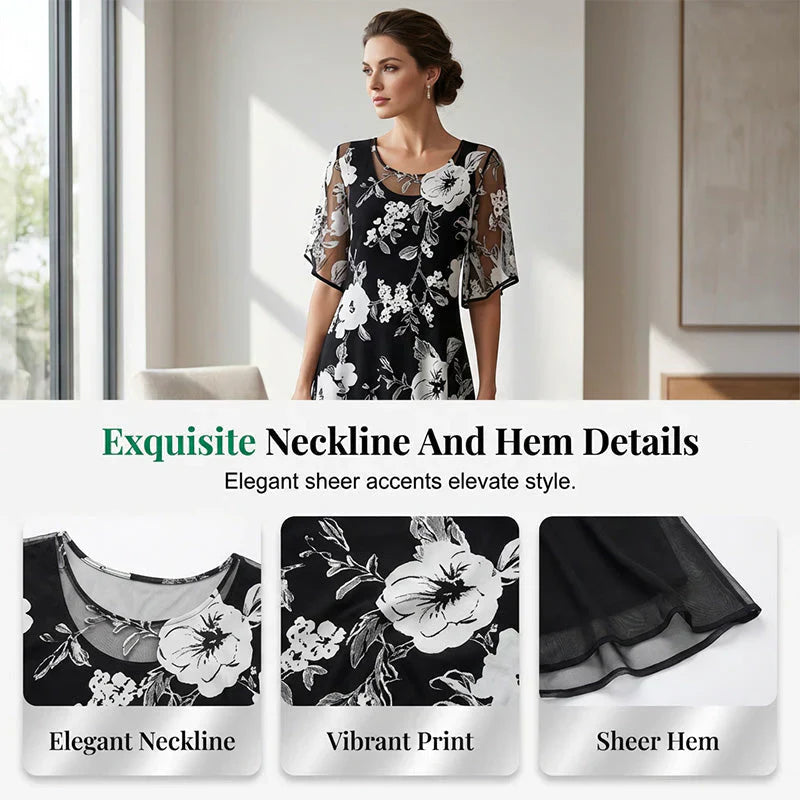 Ileana Carbone™ Elegancka szyfonowa sukienka w kwiaty