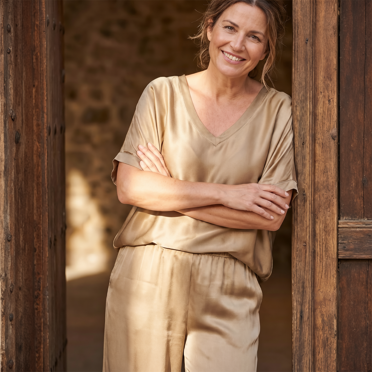 Isabella Caruso™ satynowy komplet loungewear na co dzień