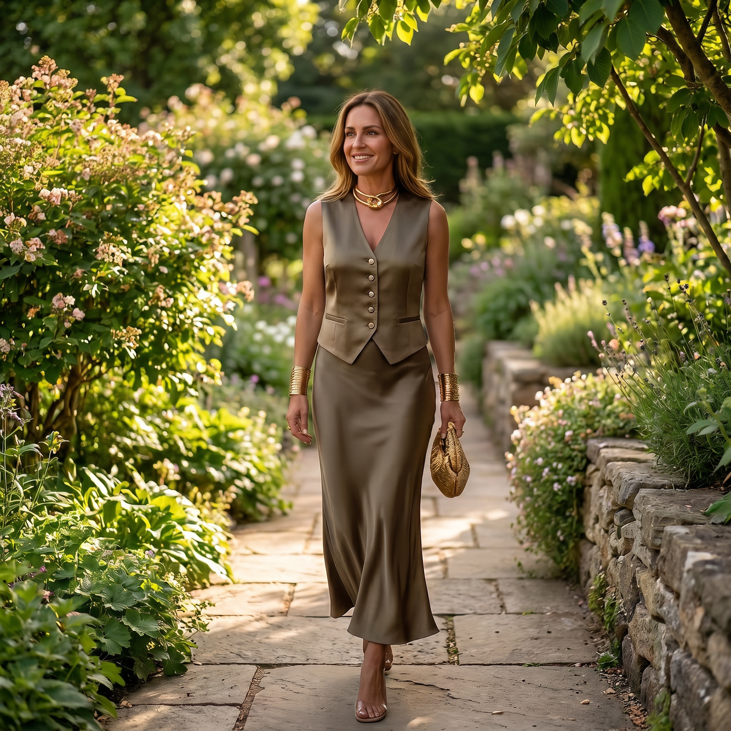 Chiara Conti™ Elegancki satynowy komplet dwuczęściowy bez rękawów