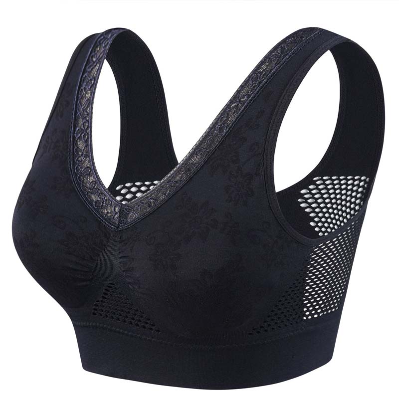 Lacielle Supportive Wireless Lace Bra - product flat lay of women's high support lace bra