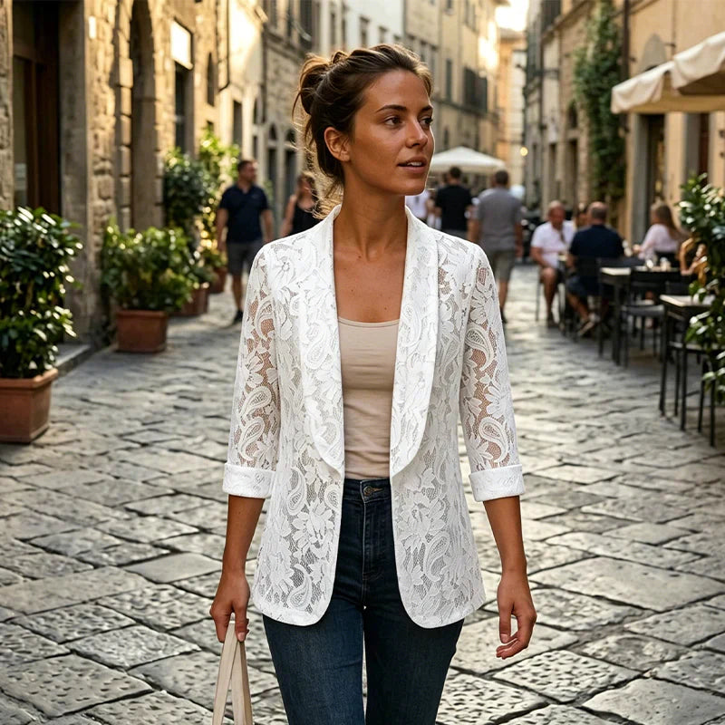 Lara Women's Elegant Floral Lace Blazer - main front product view