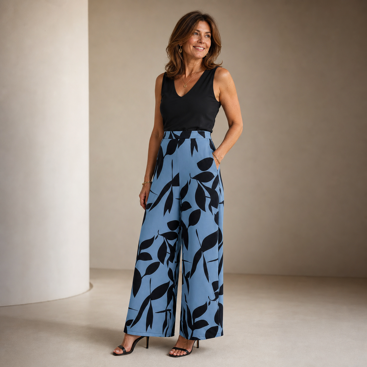 Laura Abbondanza™ Spodnie z wzorem wide-leg do codziennych stylizacji
