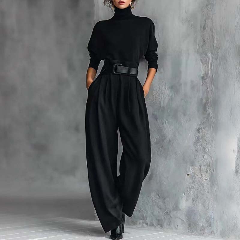 Laura Caetani™ Elegancki komplet damski z golfem w stylu swobodnej elegancji
