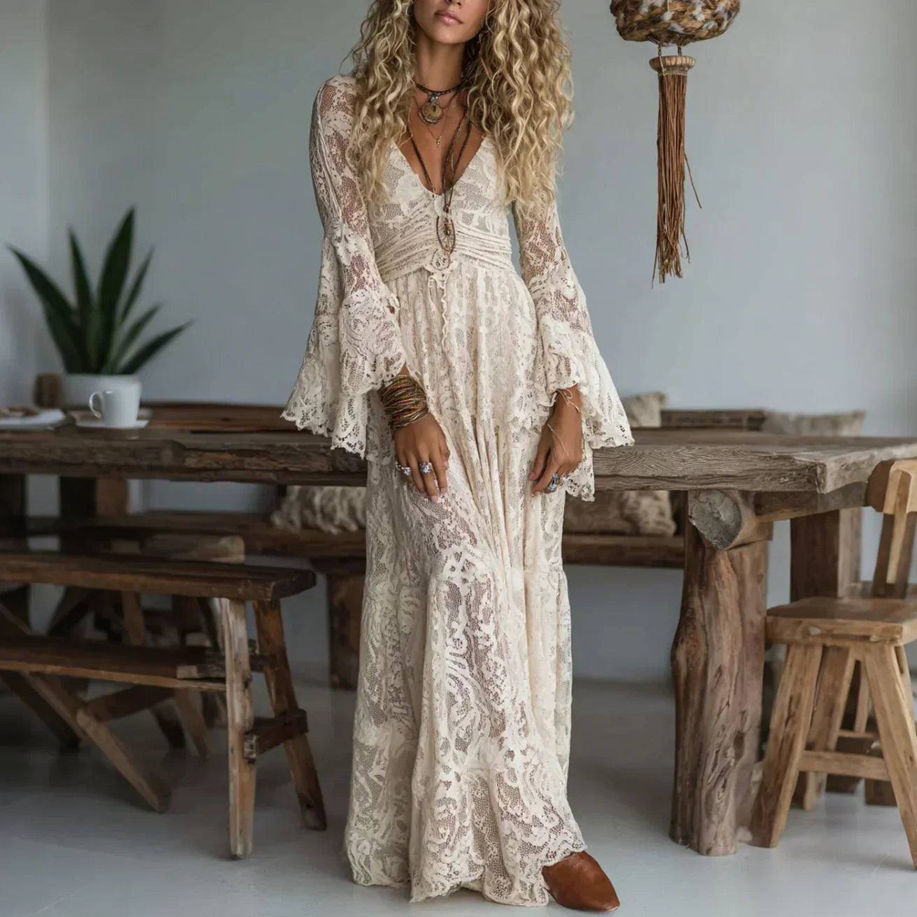 Laura Floral White Maxi Dress - main front view of elegant white floral maxi dress