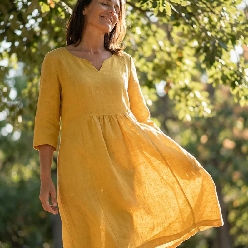 Lavinia Lavinia Crescenzi Effortless V-Neck Pocket Dress - front hero view with 3/4 sleeves
