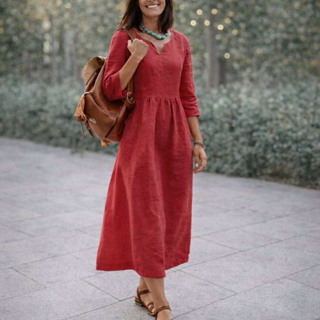 Lavinia Crescenzi™ elegancka sukienka z dekoltem w serek i kieszeniami