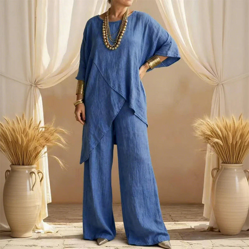 Letizia Women's Two-Piece Loose Fit Outfit with Asymmetrical Top - front hero view