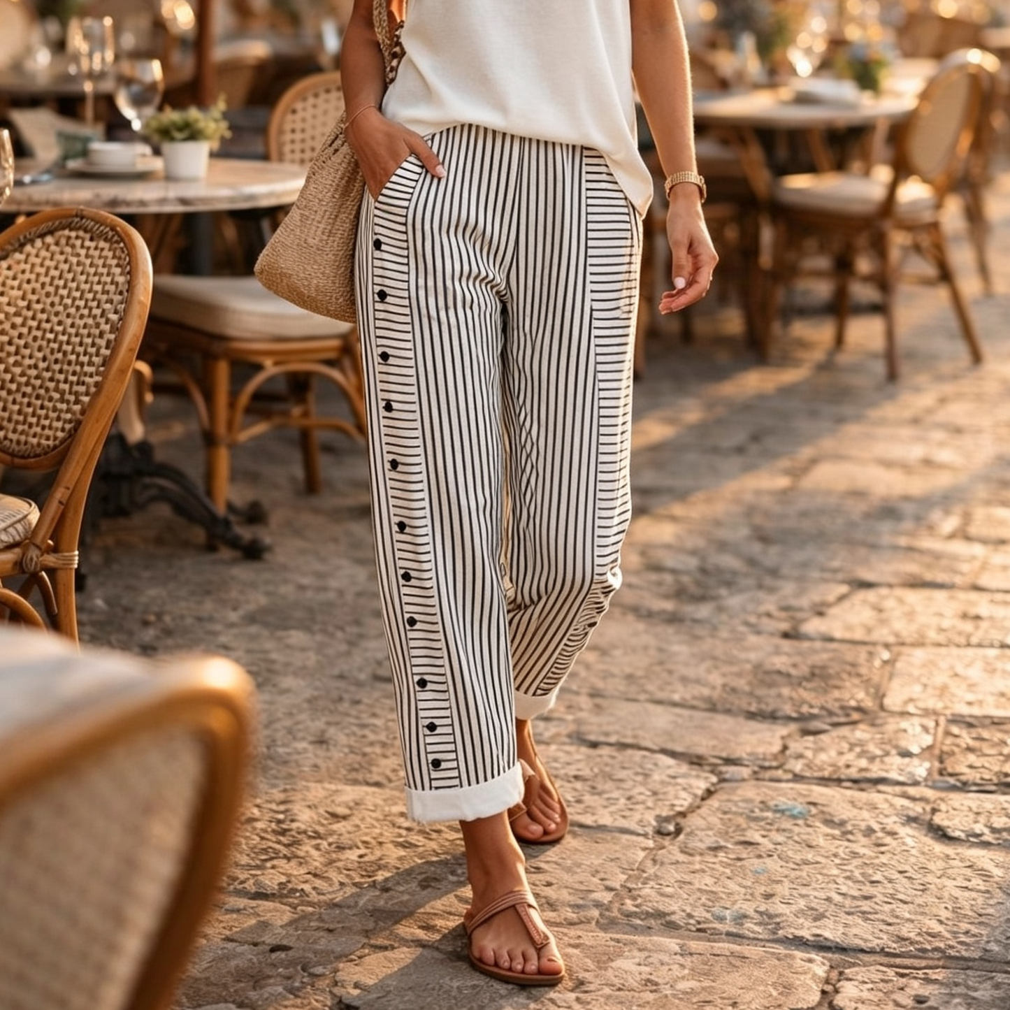 Livia Cherubini™ Spodnie wide leg w paski na co dzień