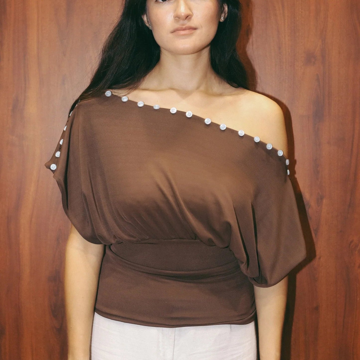 Loredana Convertible Multi-Way Button Top - lifestyle content image styled look
