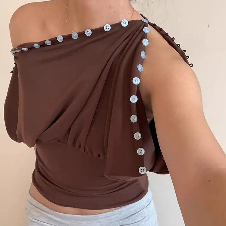 Loredana Convertible Multi-Way Button Top - side view showing button detail