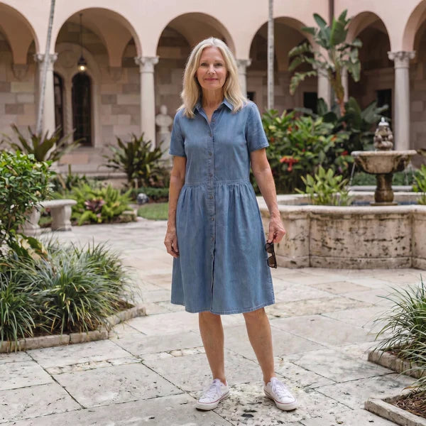 Lucia Everyday Denim Dress - full length lifestyle view