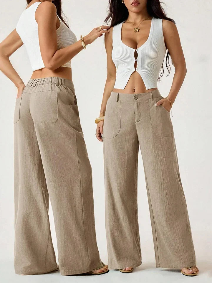 Lucilla Cotton-Linen Lightweight Palazzo Pants - main front view of women's summer wide-leg trousers