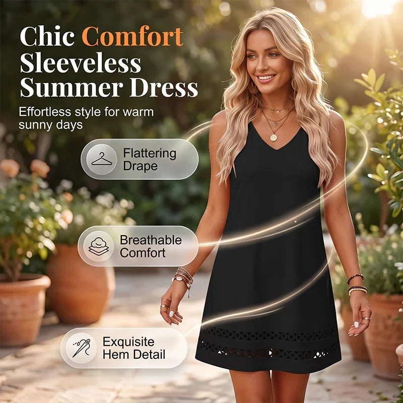Malvina Antinori Effortless V-Neck Dress - main front view of women's casual sleeveless dress