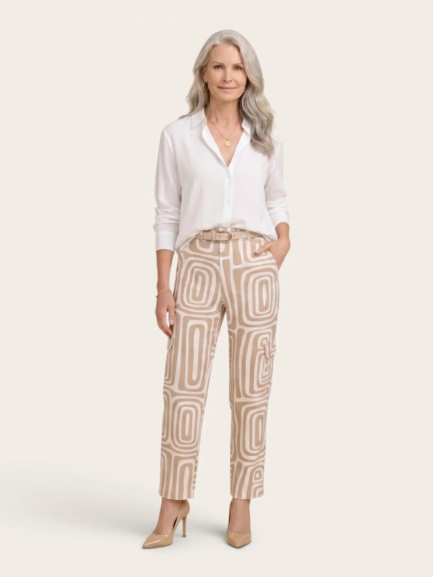 Marcella Ricciardi™ Komplet damski z koszulą i spodniami wide leg na każdą okazję
